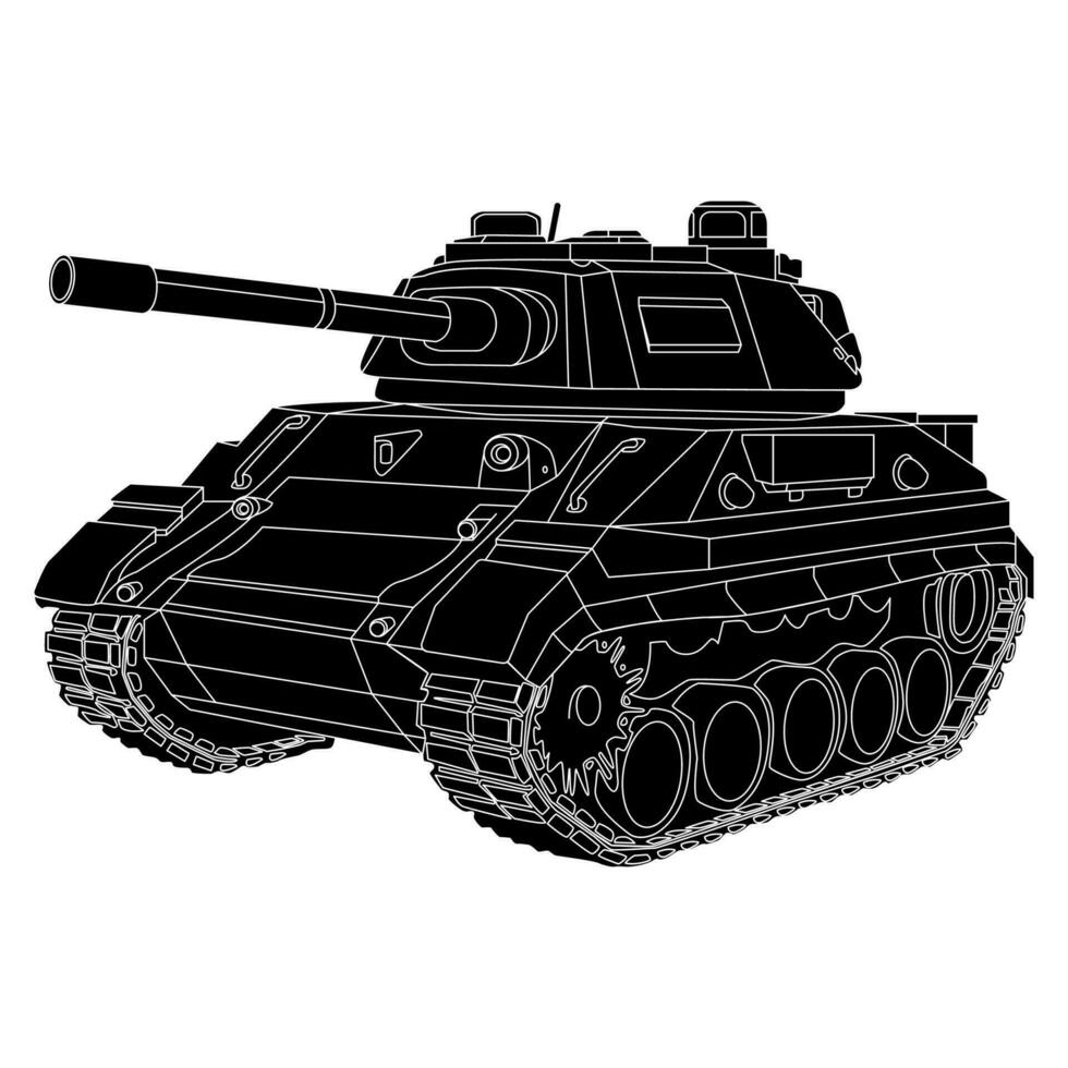 Main battle tank black doodle. Armored fighting vehicle. Special military transport. vector