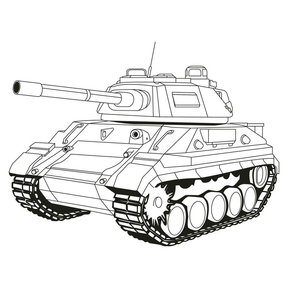 principal batalla tanque garabatear. colorante página. blindado luchando vehículo. especial militar transporte. vector