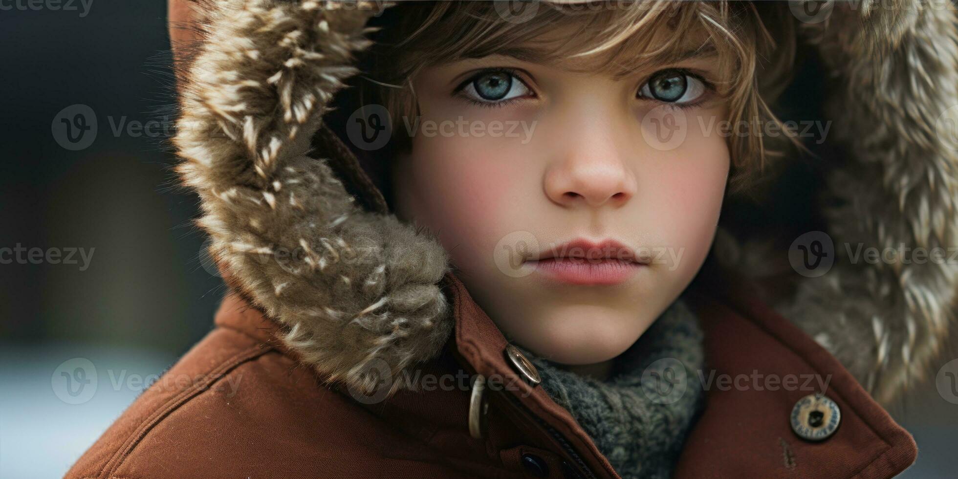 AI generated Warm, inviting image of a boy in a hooded coat. AI generative. photo