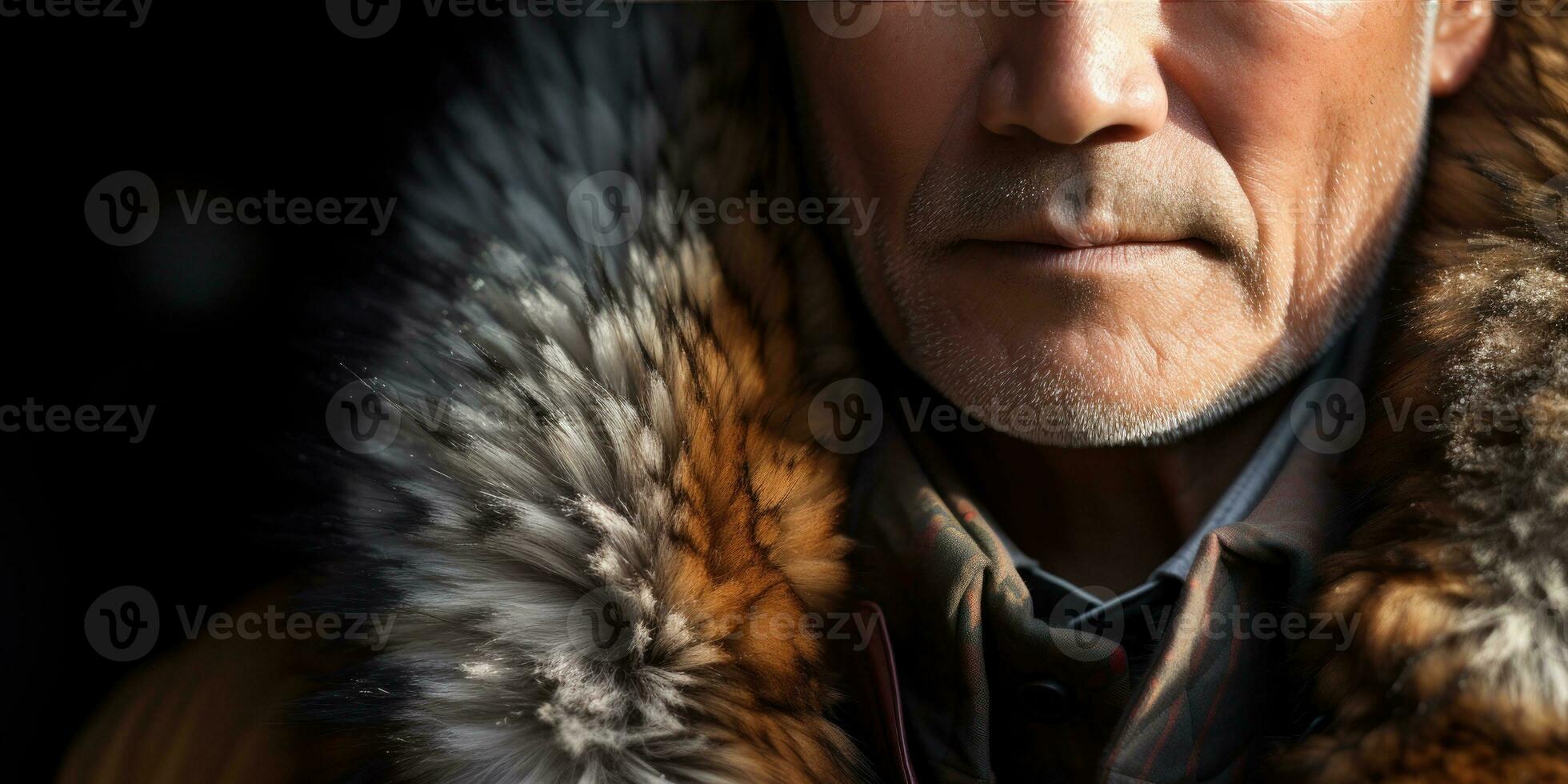 AI generated Stylish older man in luxurious fur coat, with a casual brown jacket. AI generative. photo