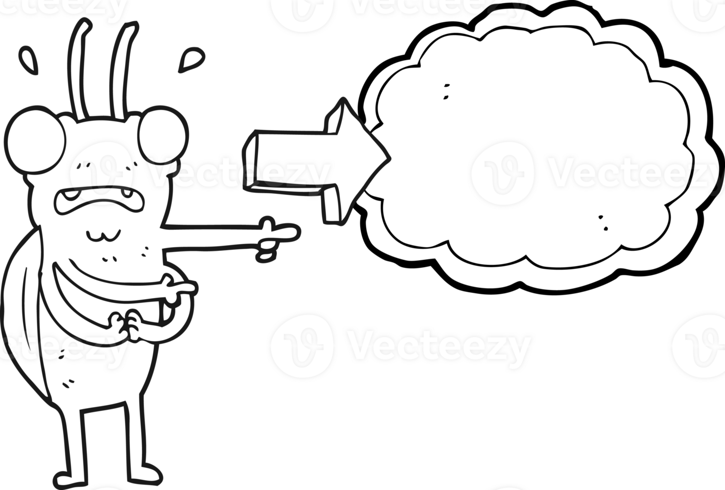 black and white cartoon bug pointing png