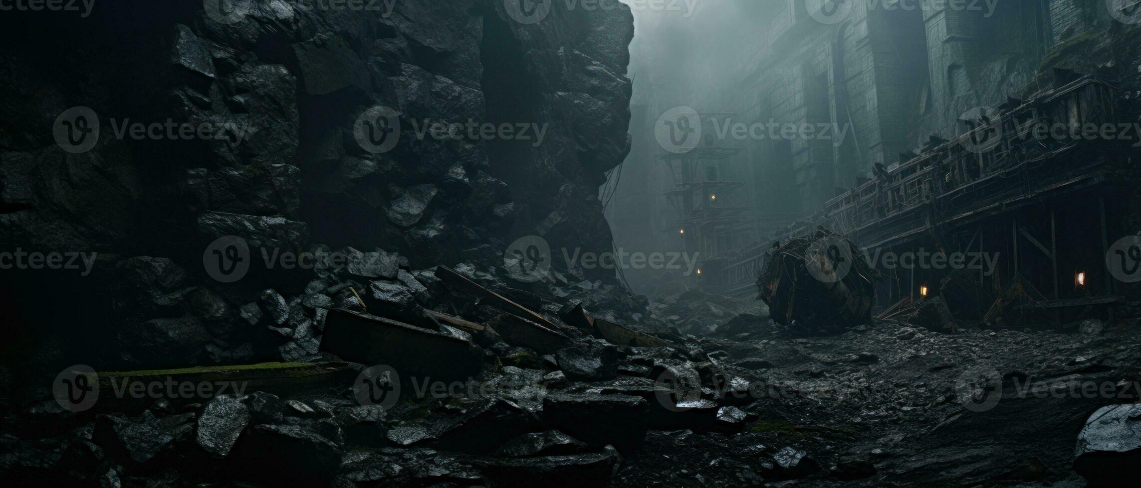 AI generated Eerie urban landscape with grand stone structures. AI generative. photo