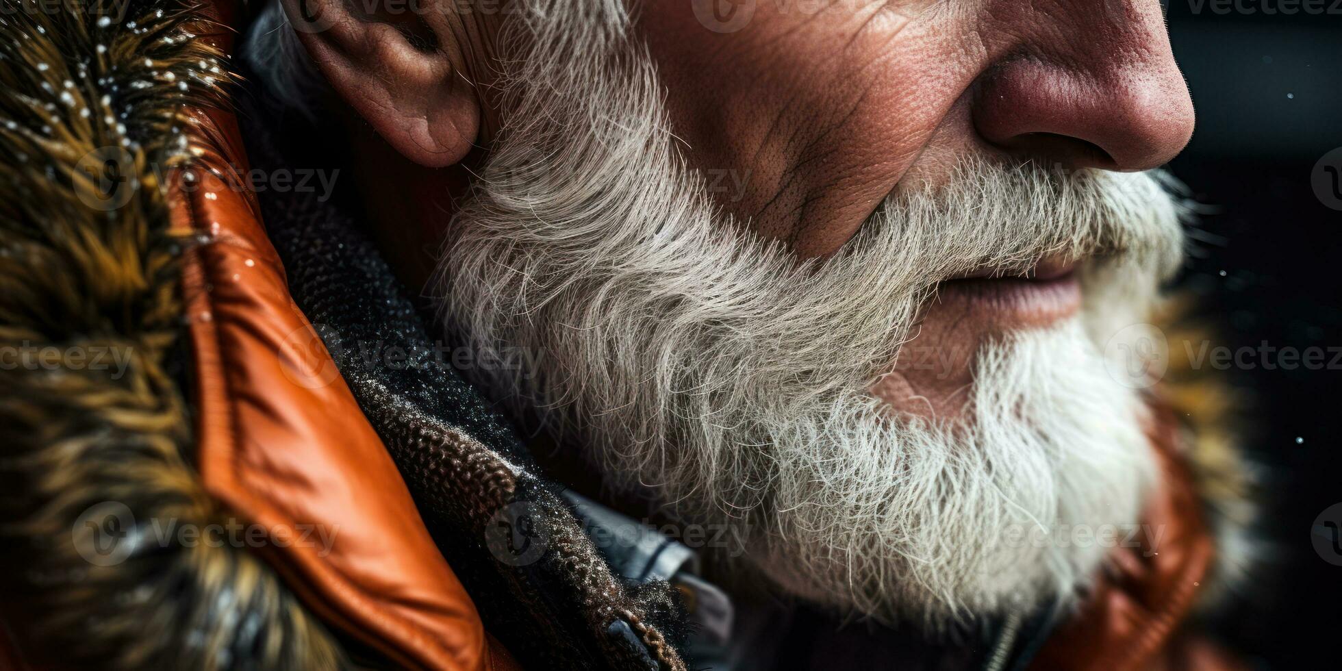 ai generado mayor Caballero con barba, Exquisito piel abrigo. ai generativo. foto