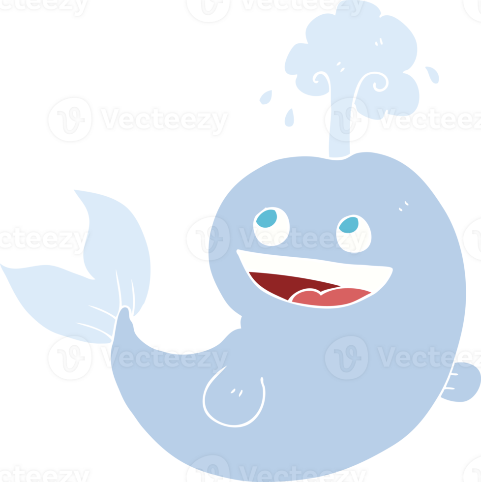 flat color illustration of a cartoon whale spouting water png
