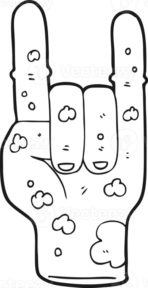 black and white cartoon zombie hand making horn sign png