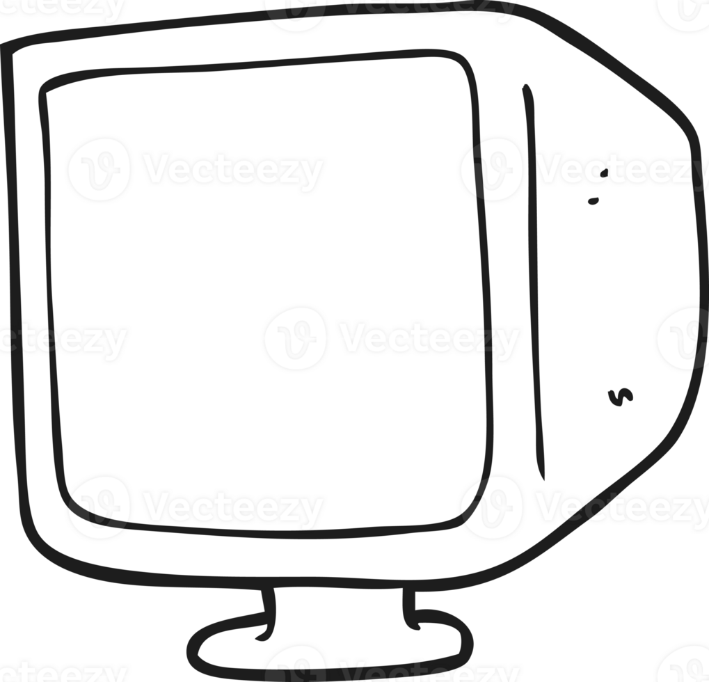 black and white cartoon old computer monitor png