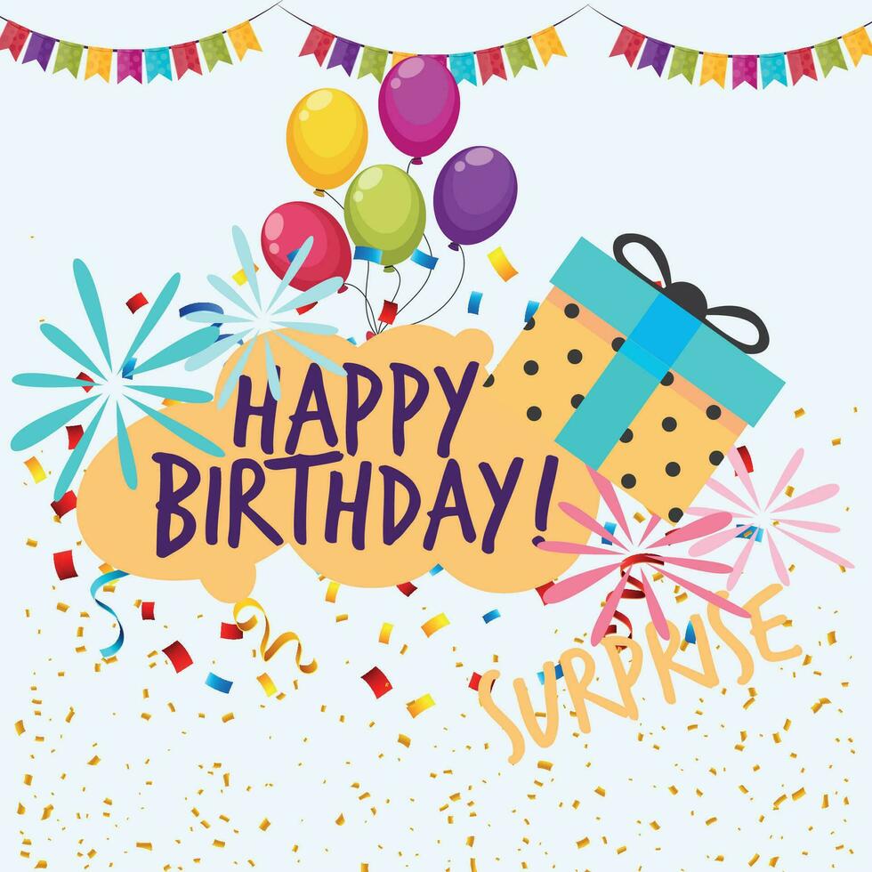 Happy birthday party background with text and colorful tools vector