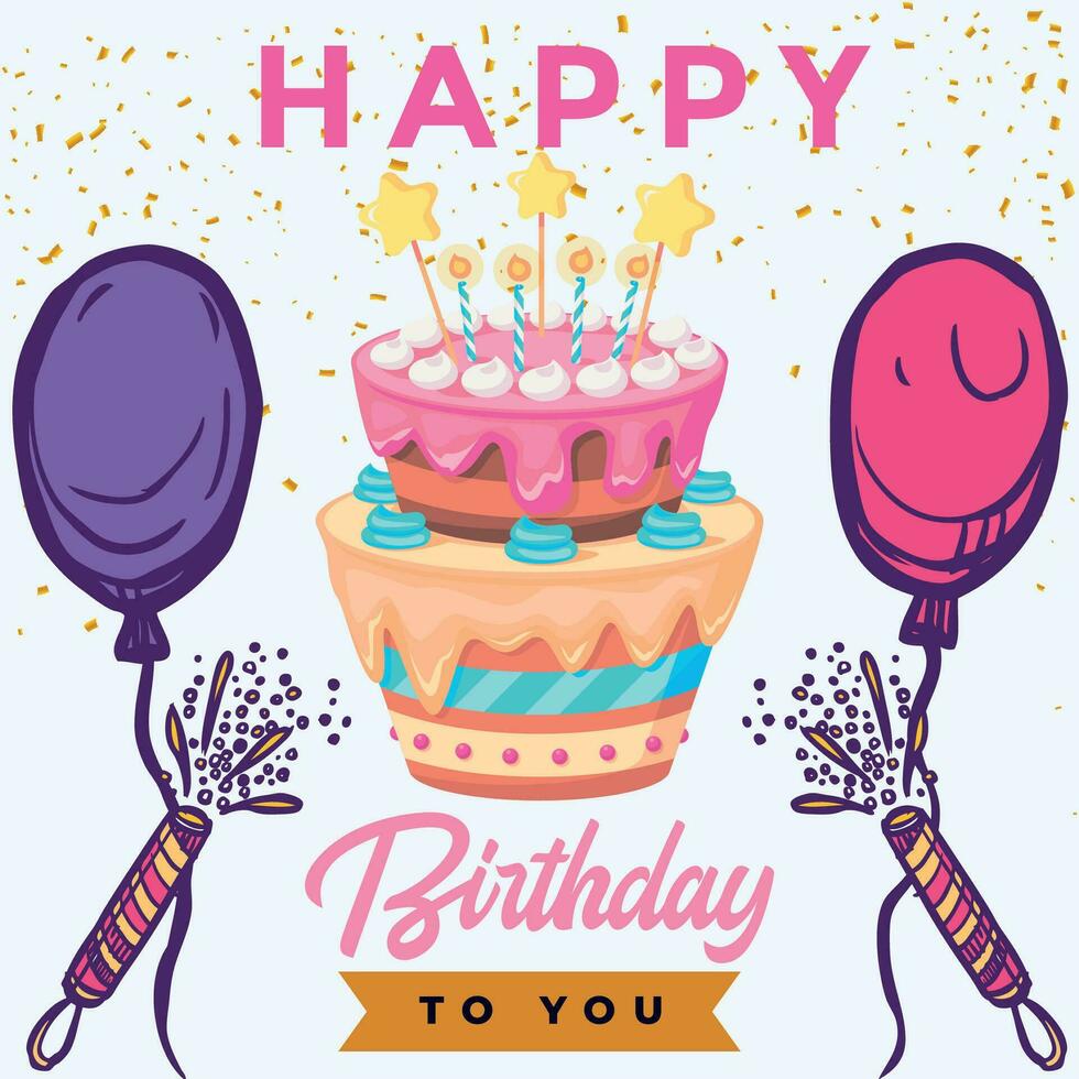 Happy birthday party background with text and colorful tools vector