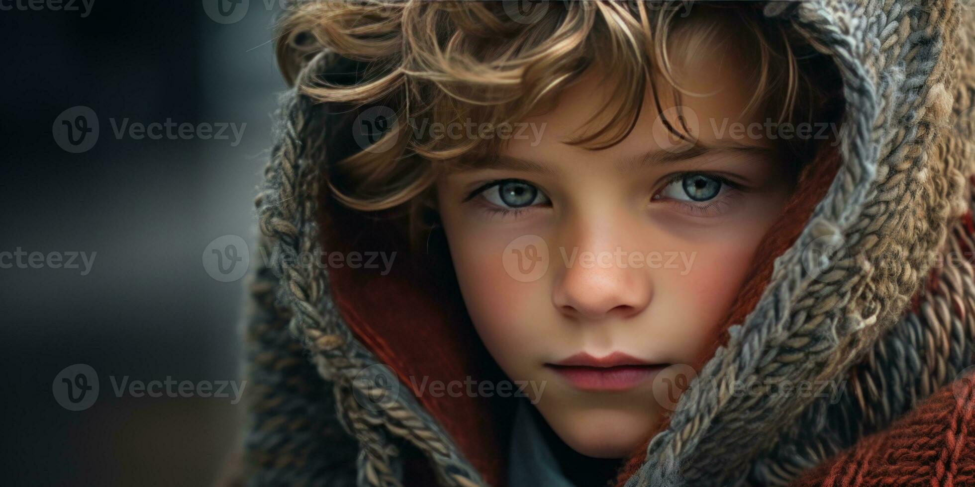 AI generated Warm, inviting image of a boy in a hooded coat. AI generative. photo