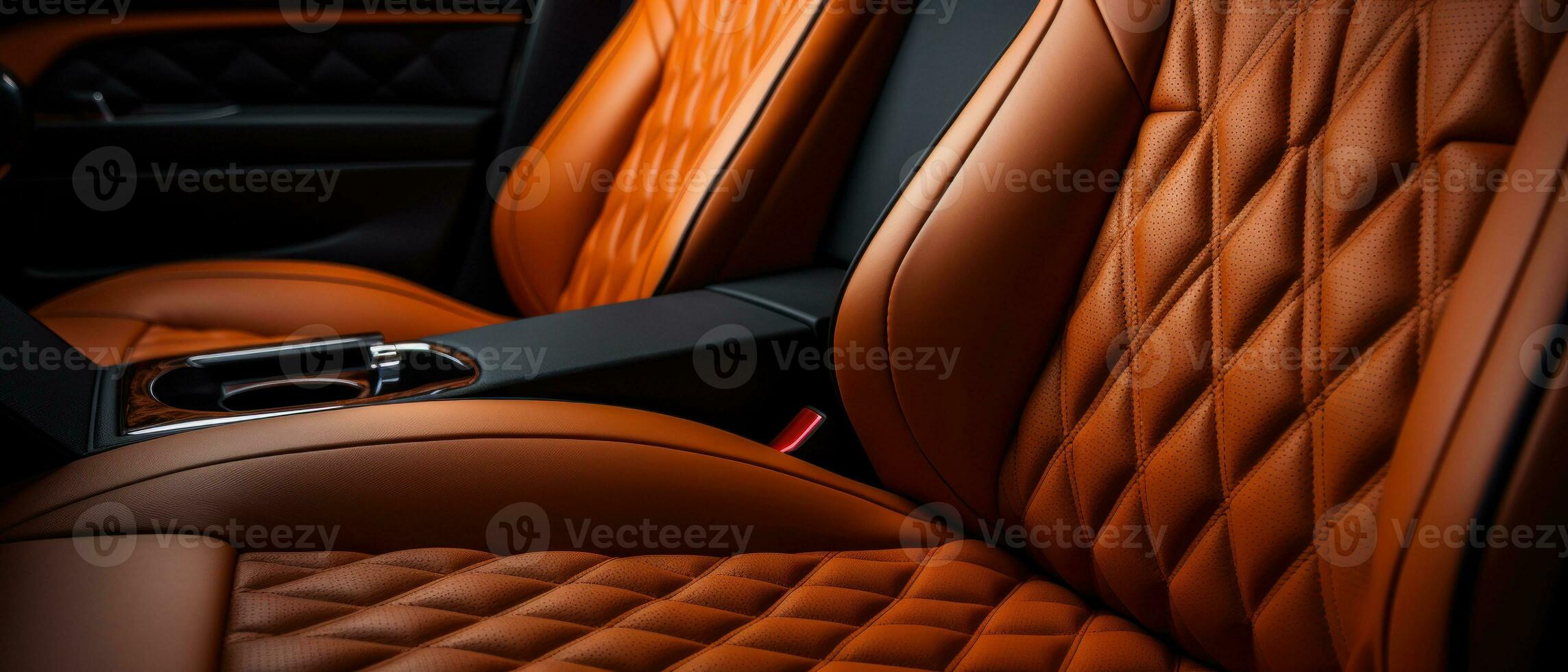 AI generated Luxury car interior with tan leather seats, classic elegance. AI generative. photo