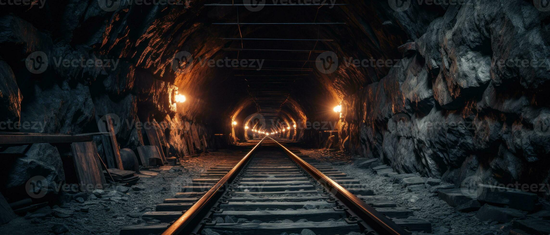 AI generated Sunset illuminating a railroad tunnel. AI generative. photo