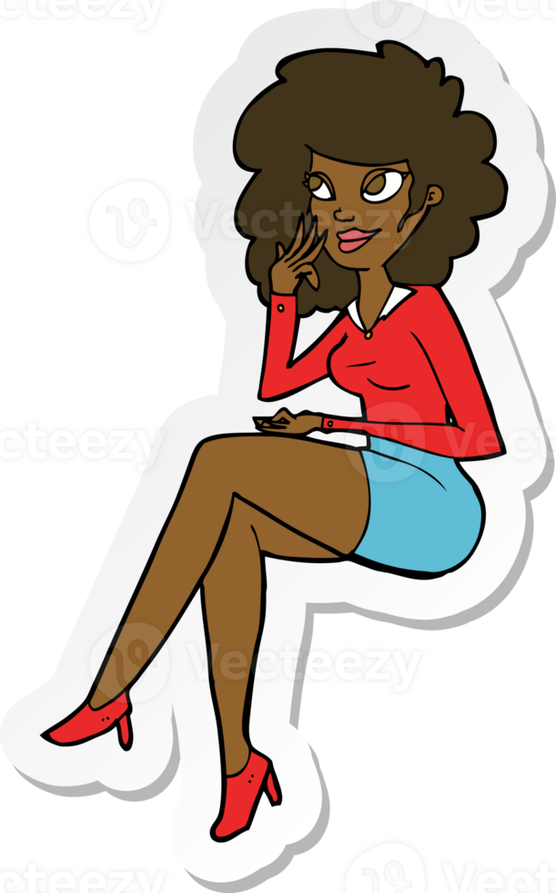 sticker of a cartoon office woman sitting png
