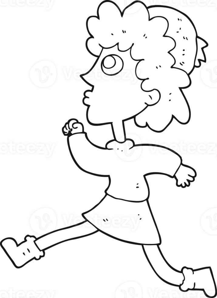 black and white cartoon running woman 36493308 PNG