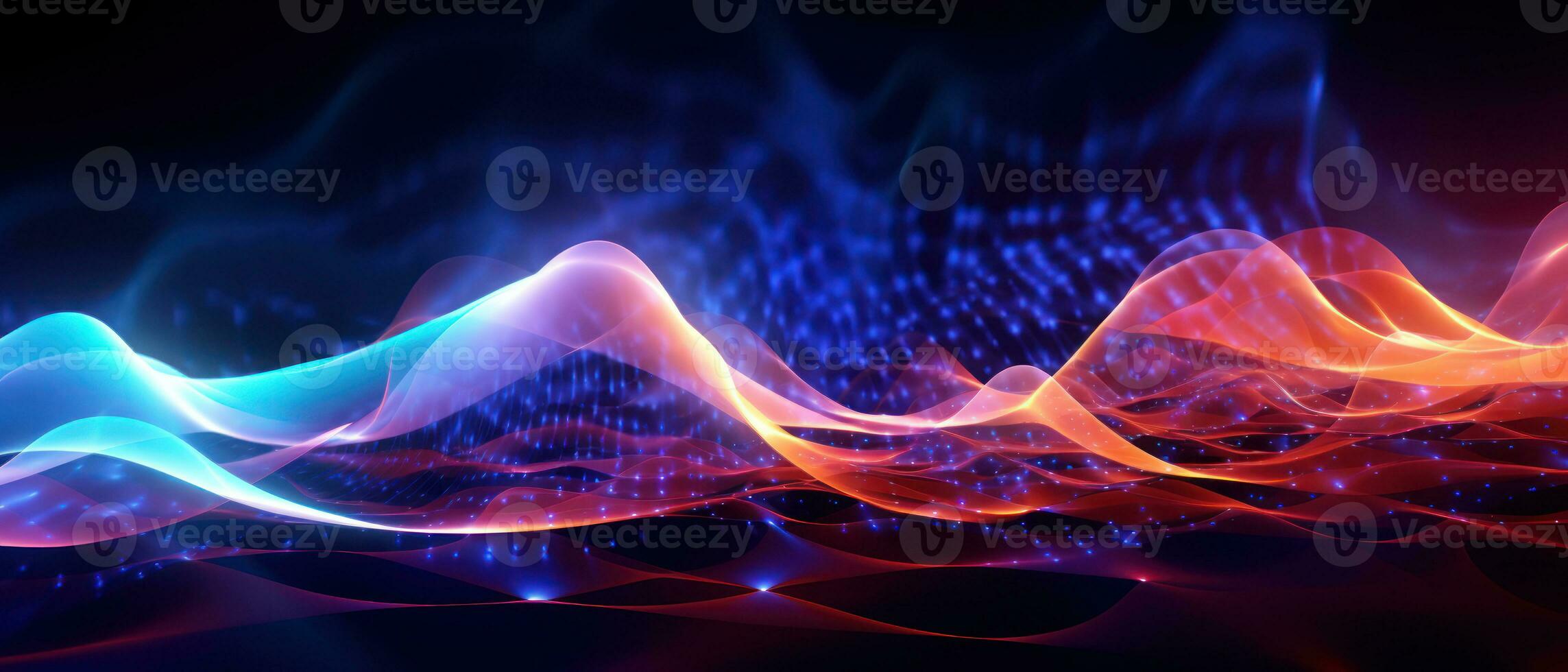 AI generated An abstract composition featuring a neon mesh of lines and curves against a black background. photo
