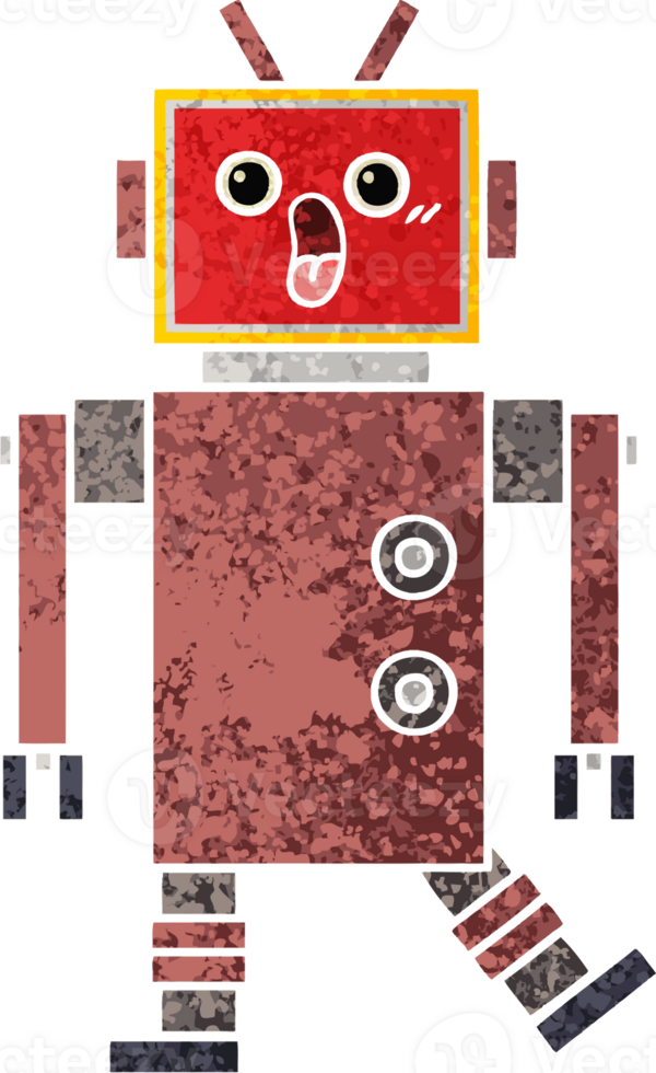 retro illustration style cartoon robot png