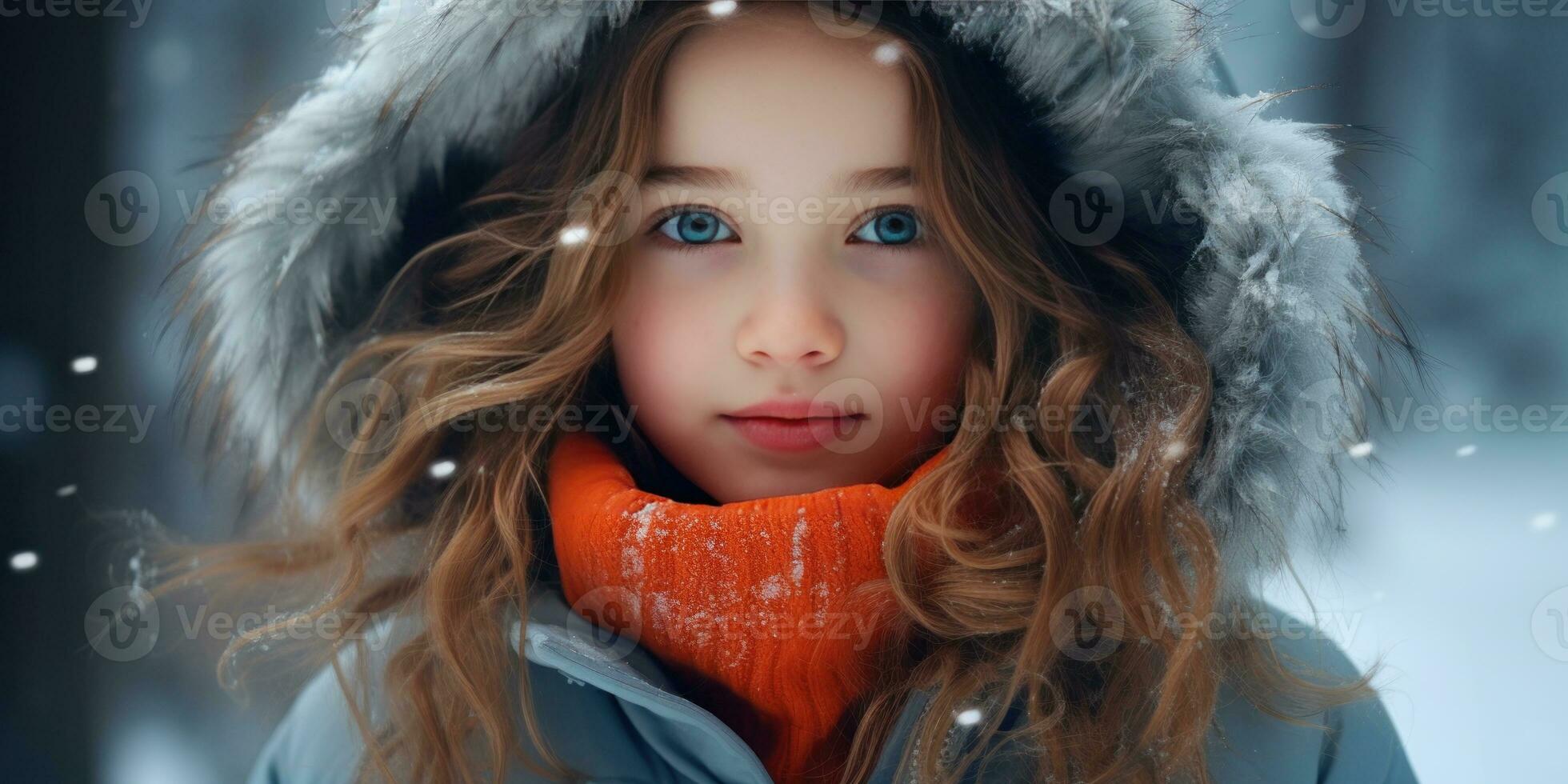 AI generated Girl in winter coat and orange scarf. AI generative. photo