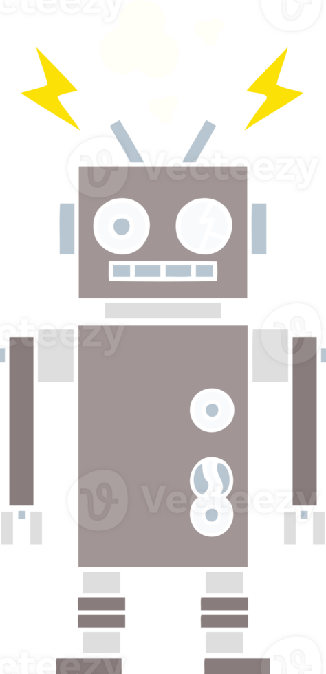 flat color retro cartoon malfunctioning robot png