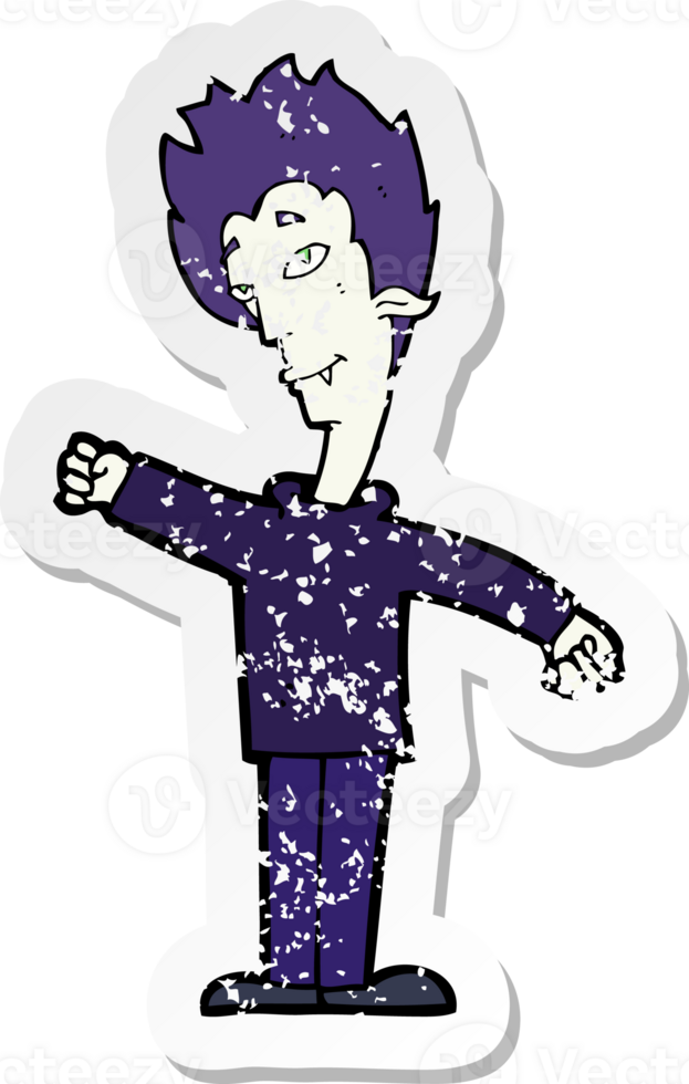 retro distressed sticker of a cartoon vampire man png