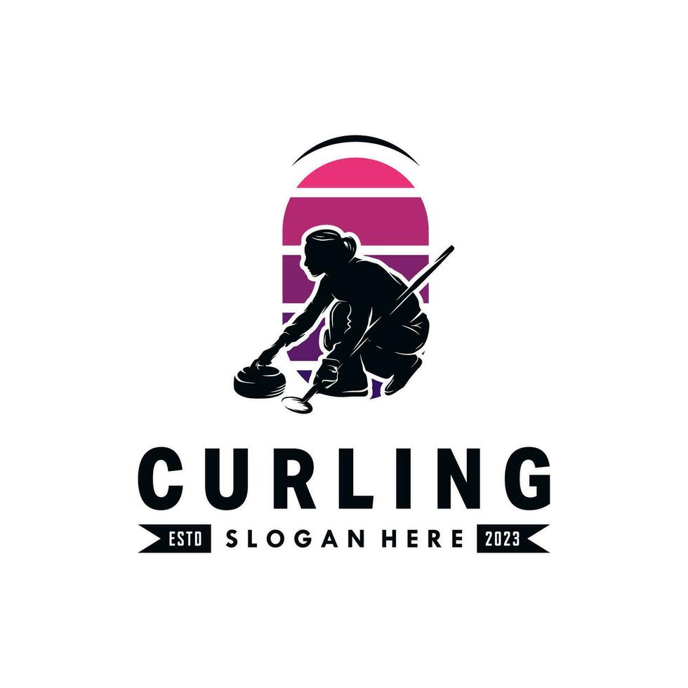 Curling Vector logo design template