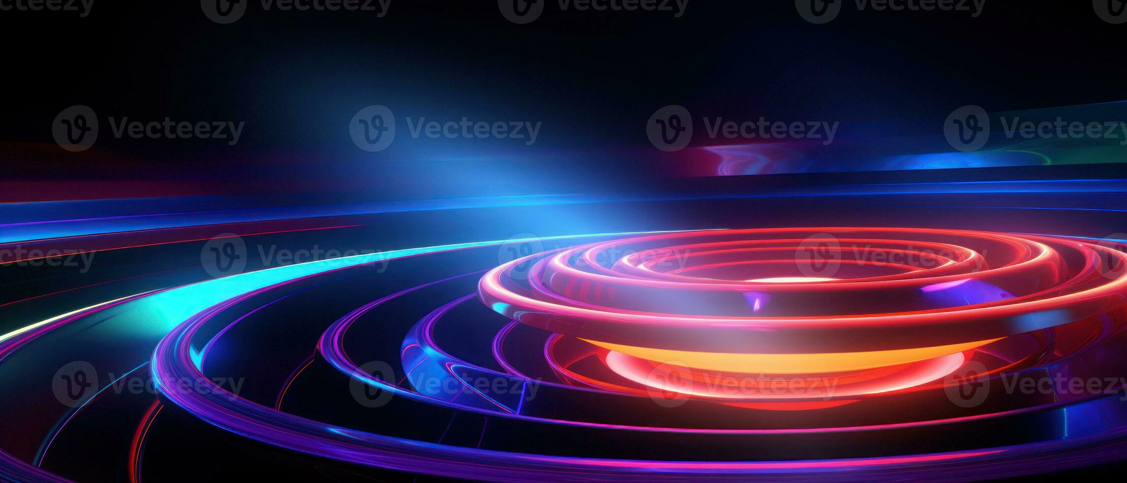 AI generated A mesmerizing blend of neon lights and circular patterns in this abstract background. photo