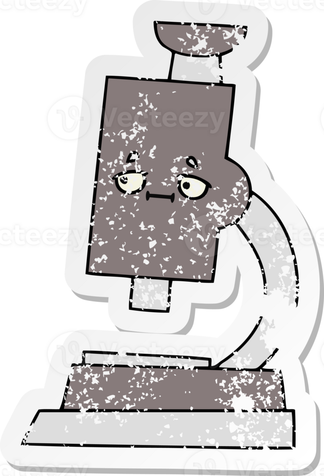 distressed sticker of a cute cartoon microscope png