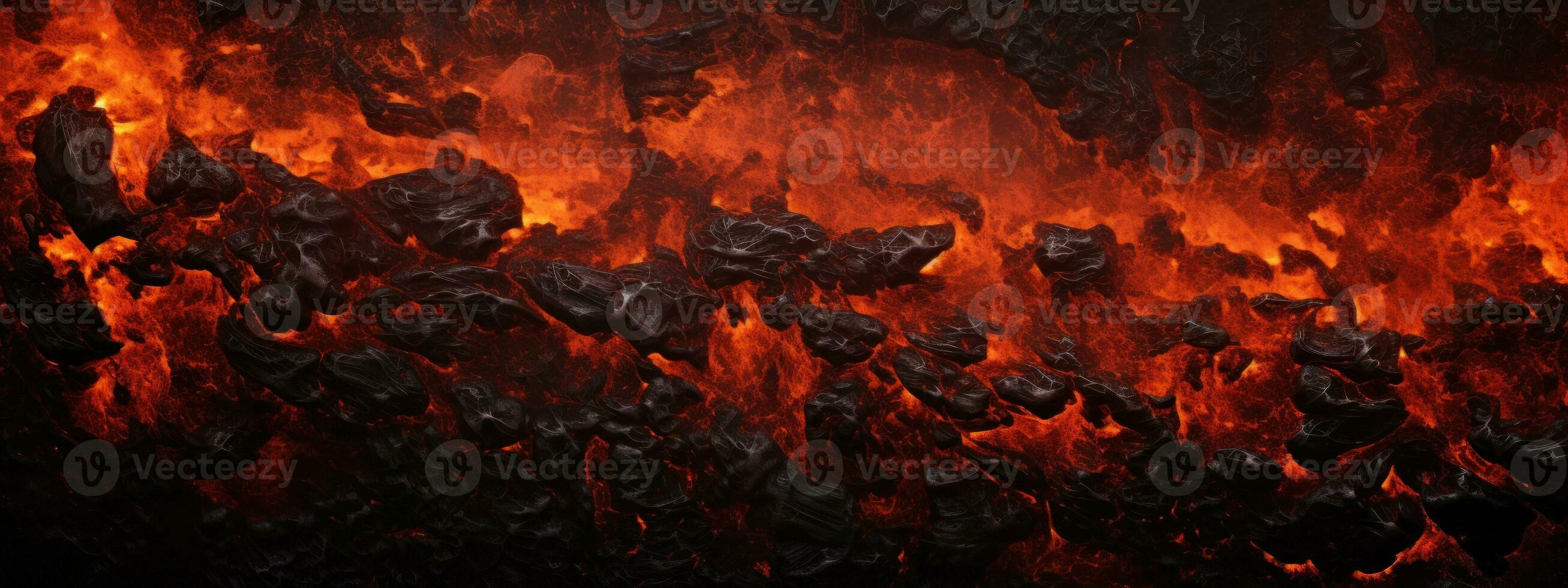 AI generated Intense close-up of lava flow and charcoal fire. AI generative. photo