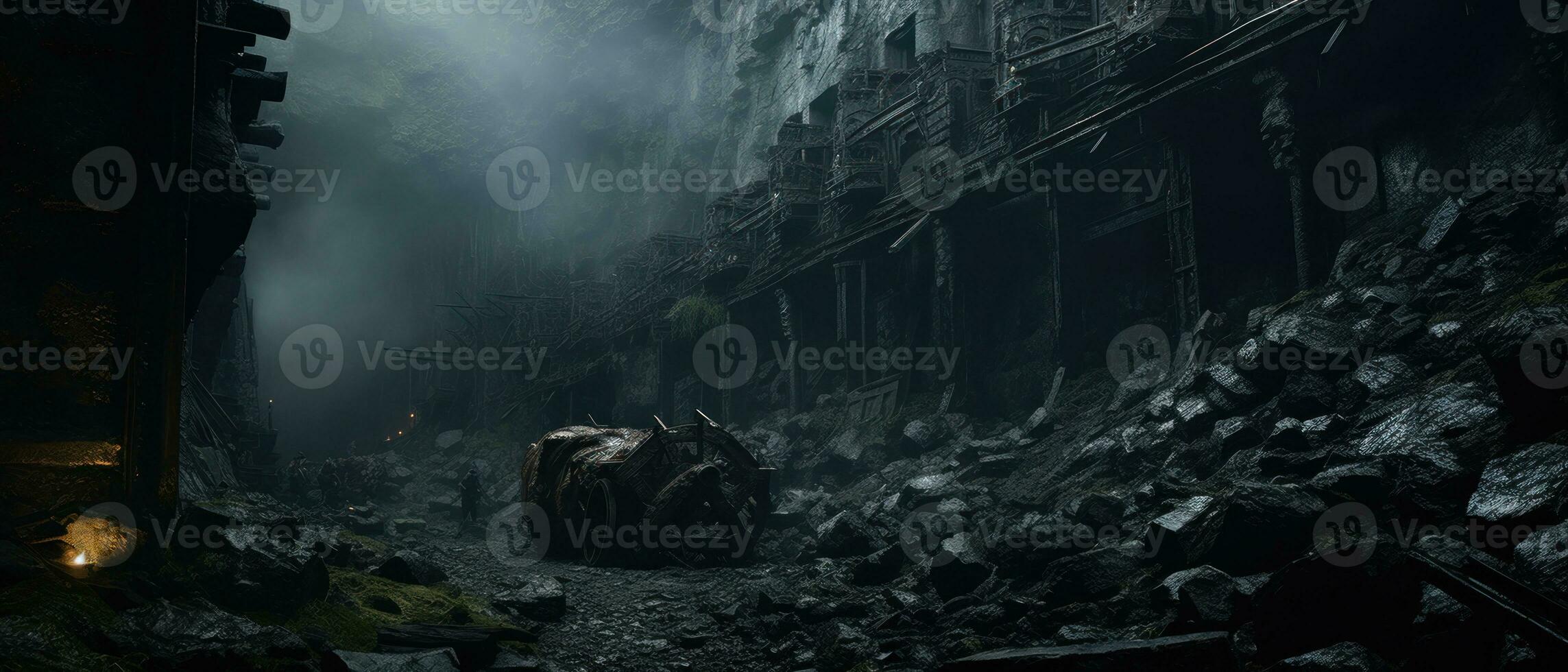 AI generated Eerie urban landscape with grand stone structures. AI generative. photo