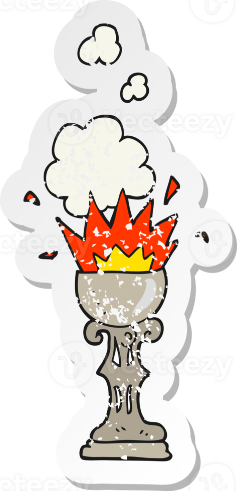 retro distressed sticker of a cartoon magic goblet png