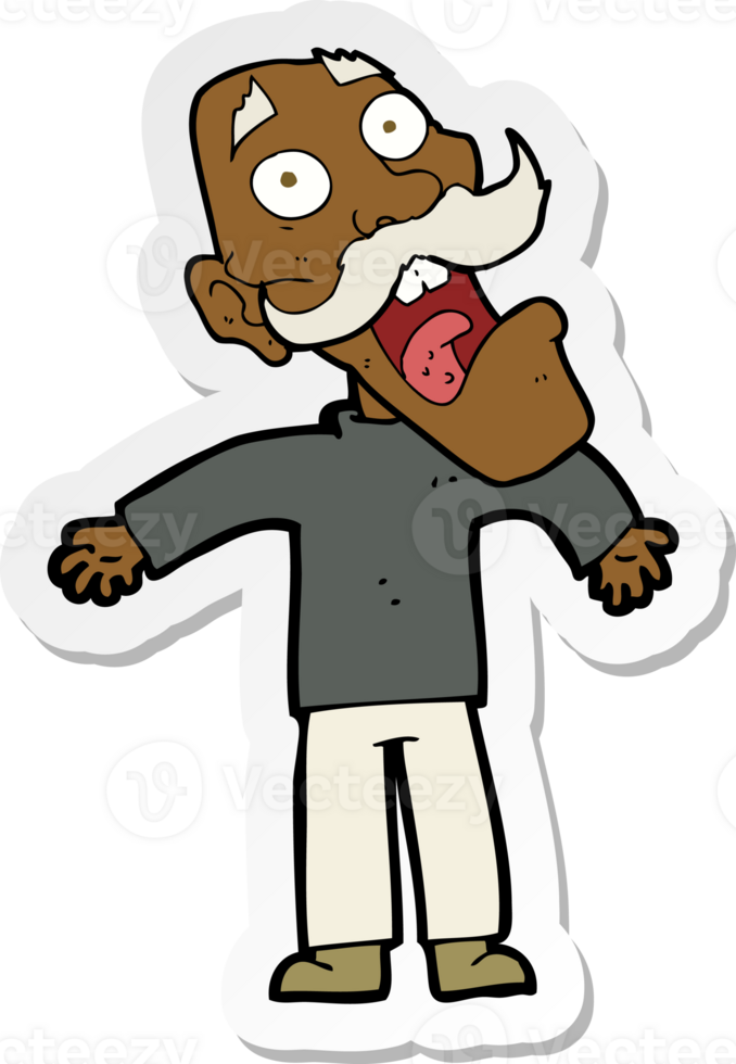 sticker of a cartoon terrified old man png