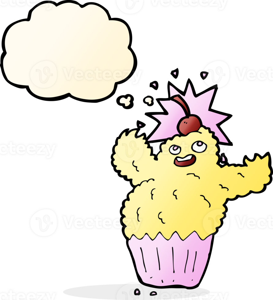 cartoon cupcake monster with thought bubble png