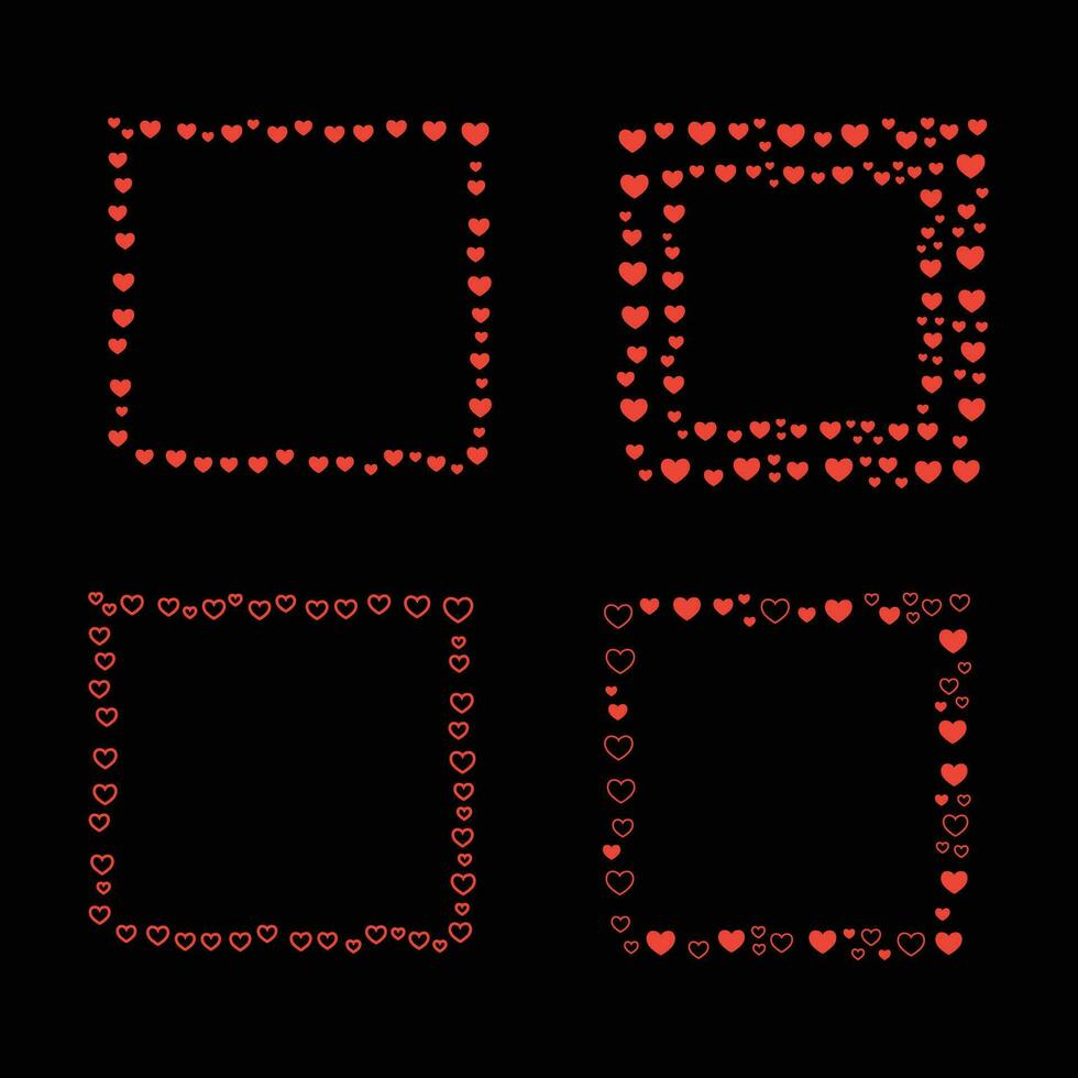 Set of Valentines red Heart frames, square frames of hearts, vector