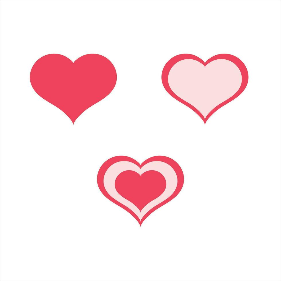 Set of three red hearts vector, valentines day heart vector