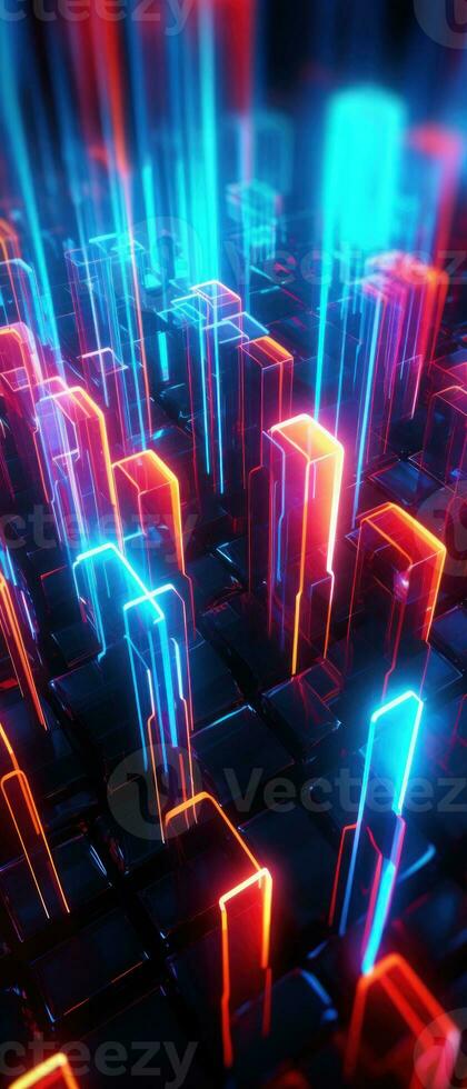 AI generated Explore the virtual world with this 3D abstract background. The futuristic architecture and cyber connections. photo