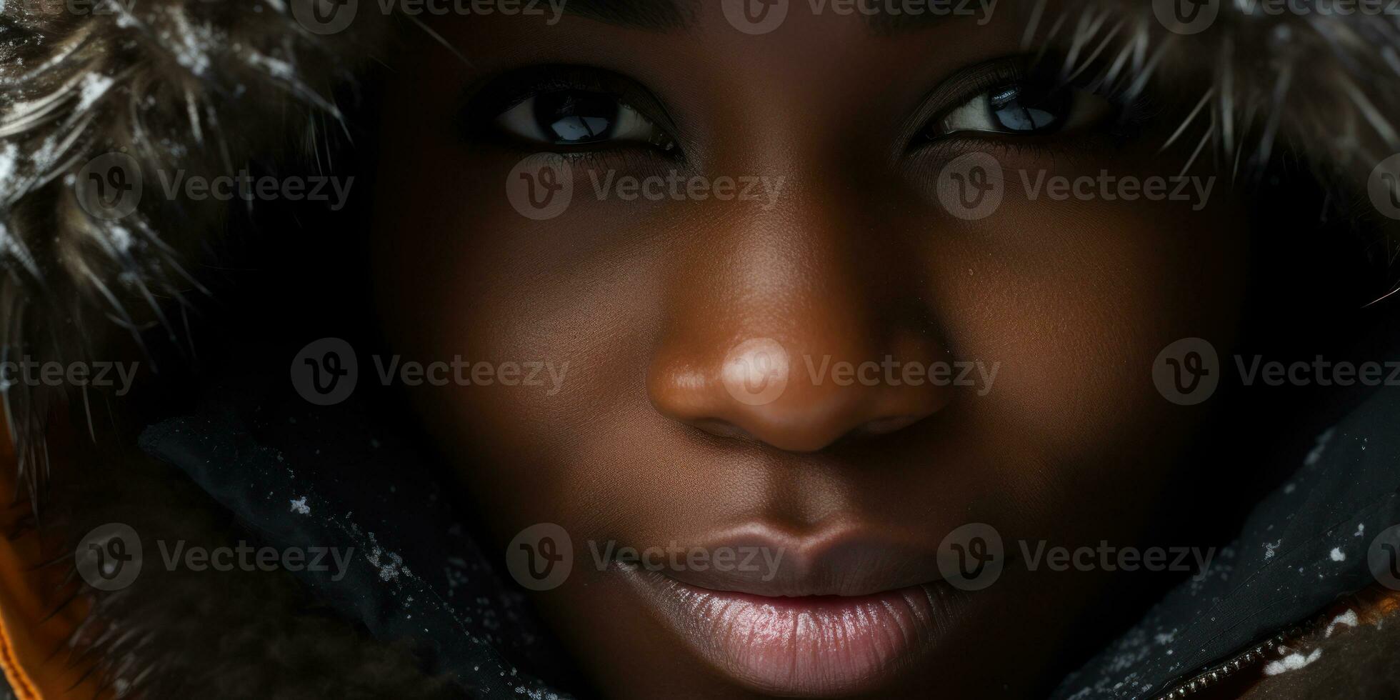AI generated Ethereal beauty in winter, Woman with striking eyes. AI generative. photo