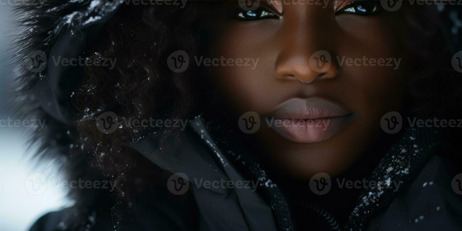 AI generated Ethereal beauty in winter, Woman with striking eyes. AI generative. photo