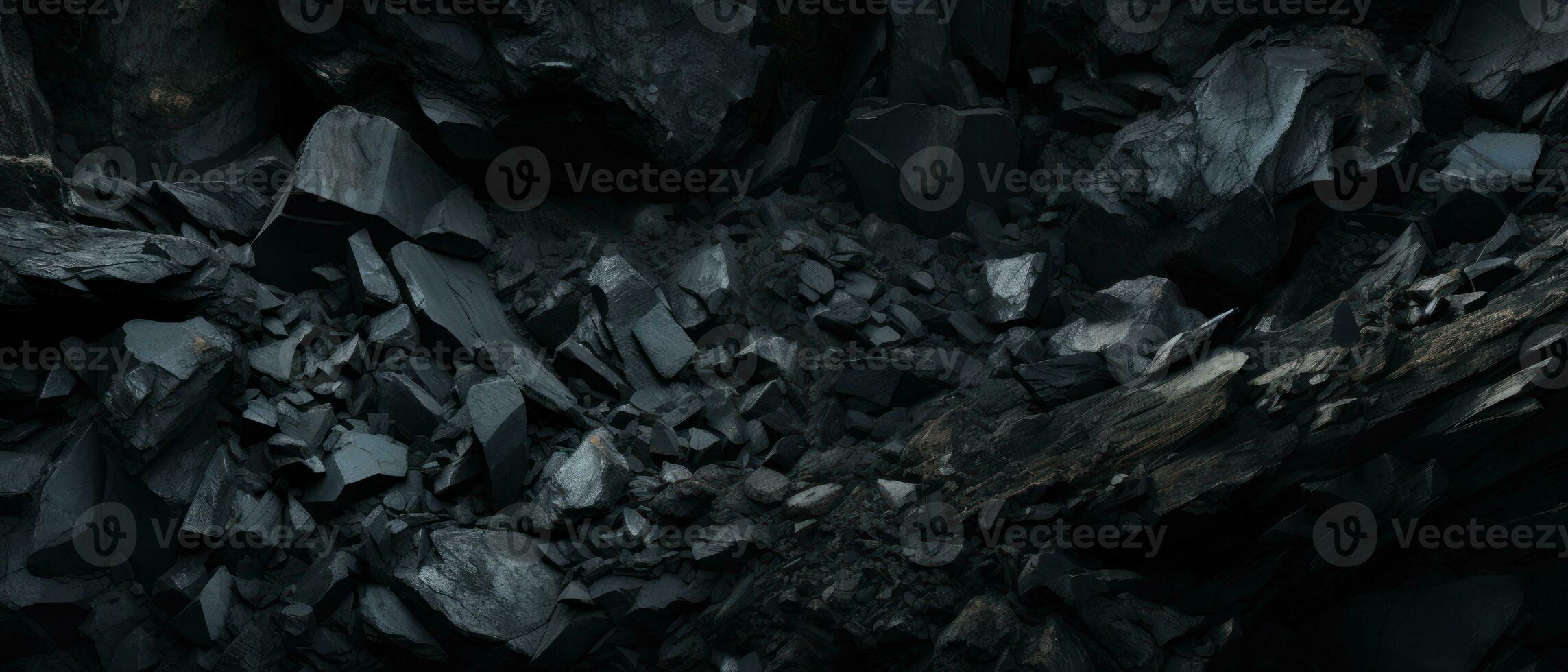 AI generated Close-up of a dark, heavy heap of varied coal. AI generative. photo