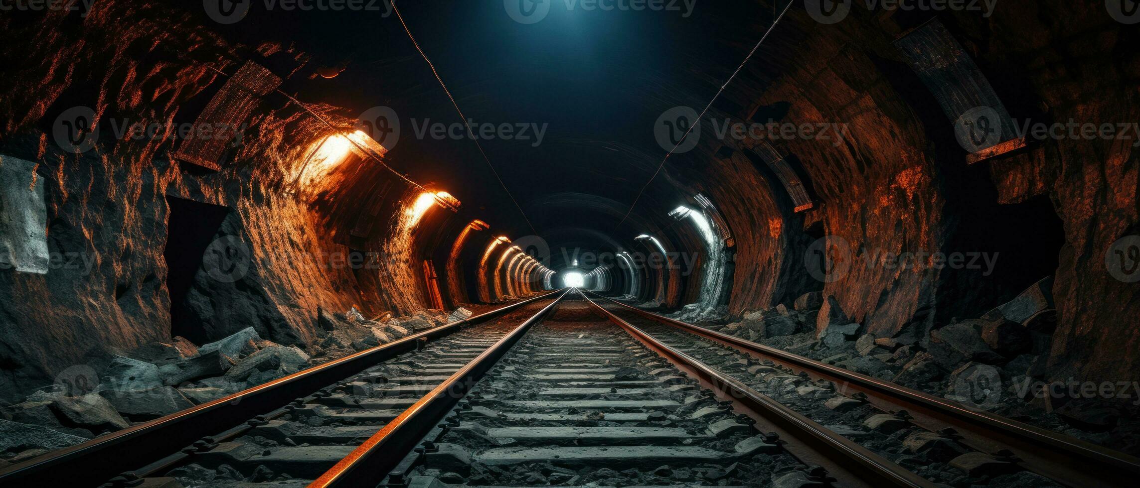 AI generated Sunset illuminating a railroad tunnel. AI generative. photo