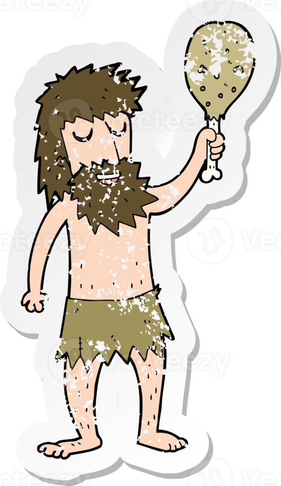 retro distressed sticker of a cartoon cave man png