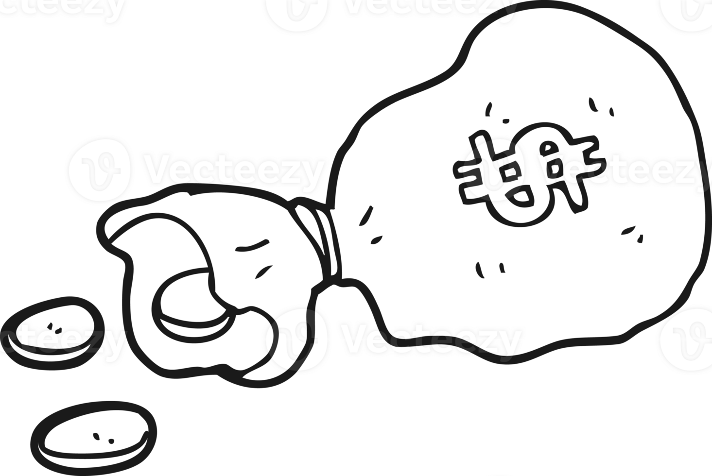 black and white cartoon bag of money png