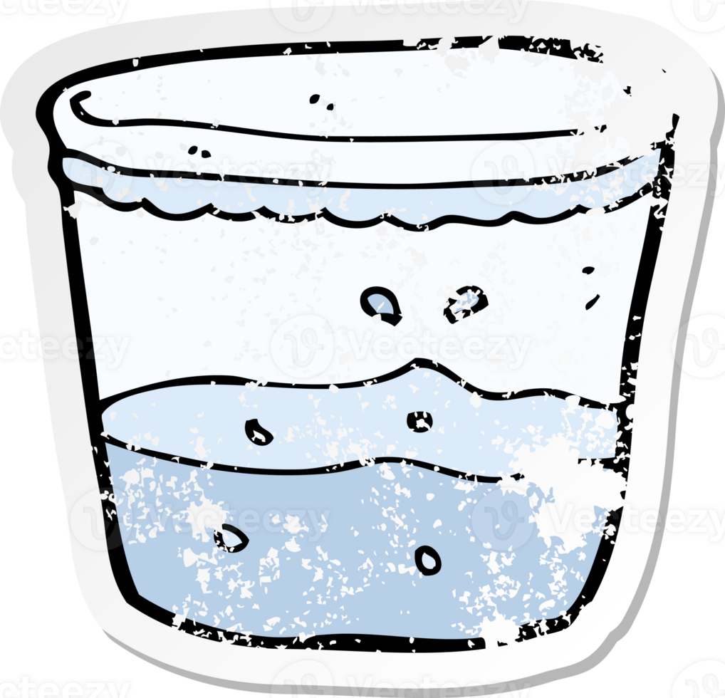 retro distressed sticker of a cartoon glass of water png