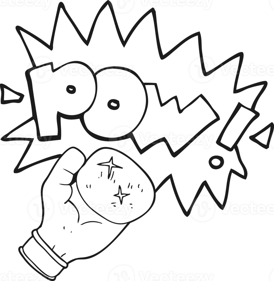 black and white cartoon boxing glove punching png