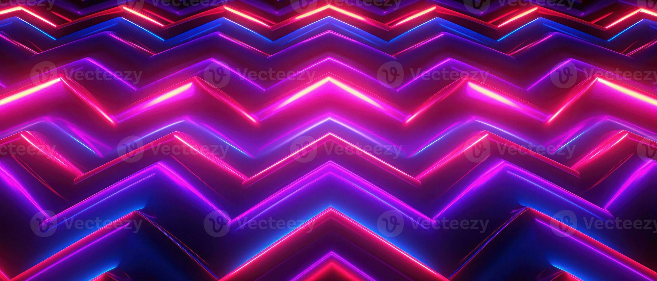 AI generated Vibrant neon zigzag pattern on a futuristic, glowing blue background. photo