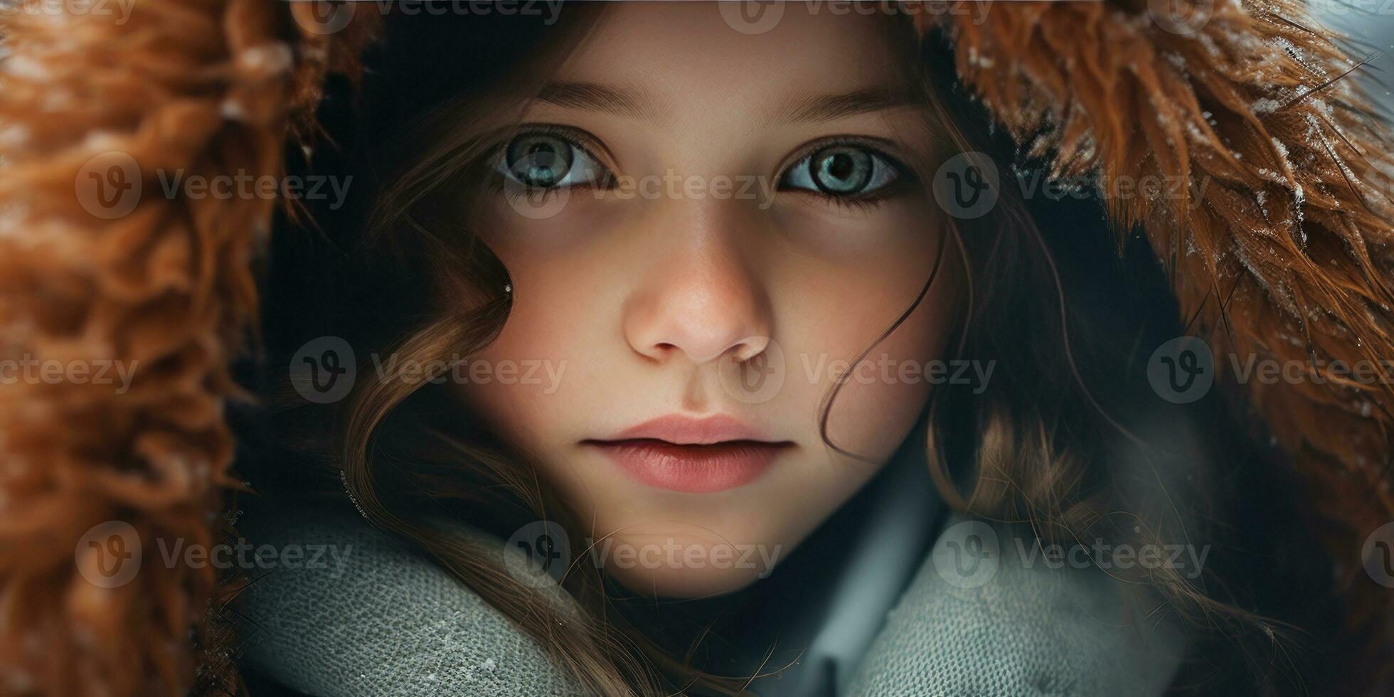 AI generated Girl in winter coat and orange scarf. AI generative. photo