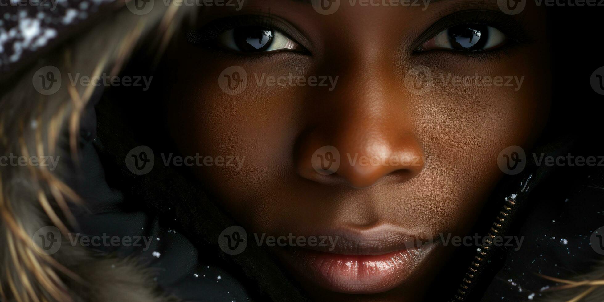 AI generated Ethereal beauty in winter, Woman with striking eyes. AI generative. photo