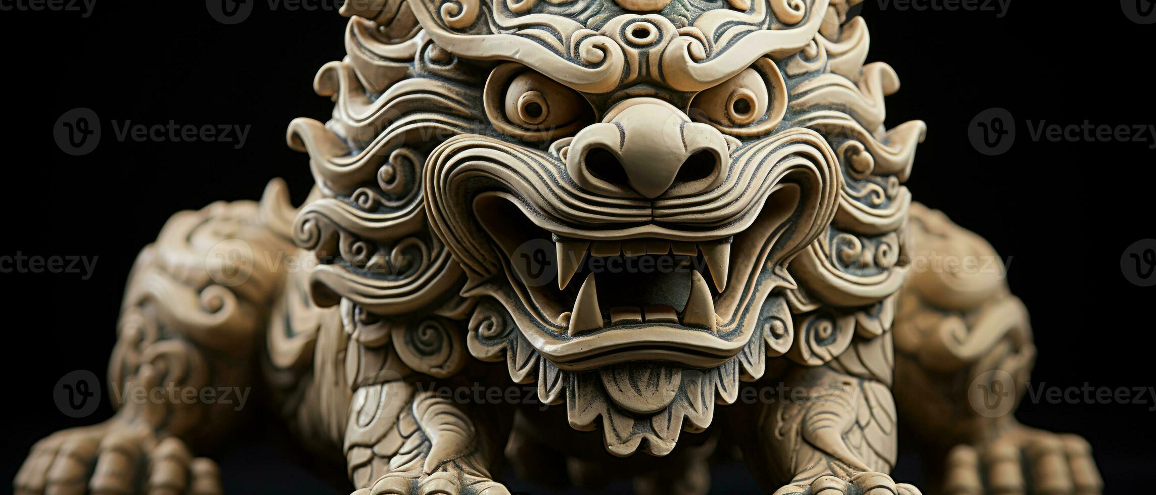 AI generated Ancient stone lion statue, a symbol of power and protection in Asian architecture. photo