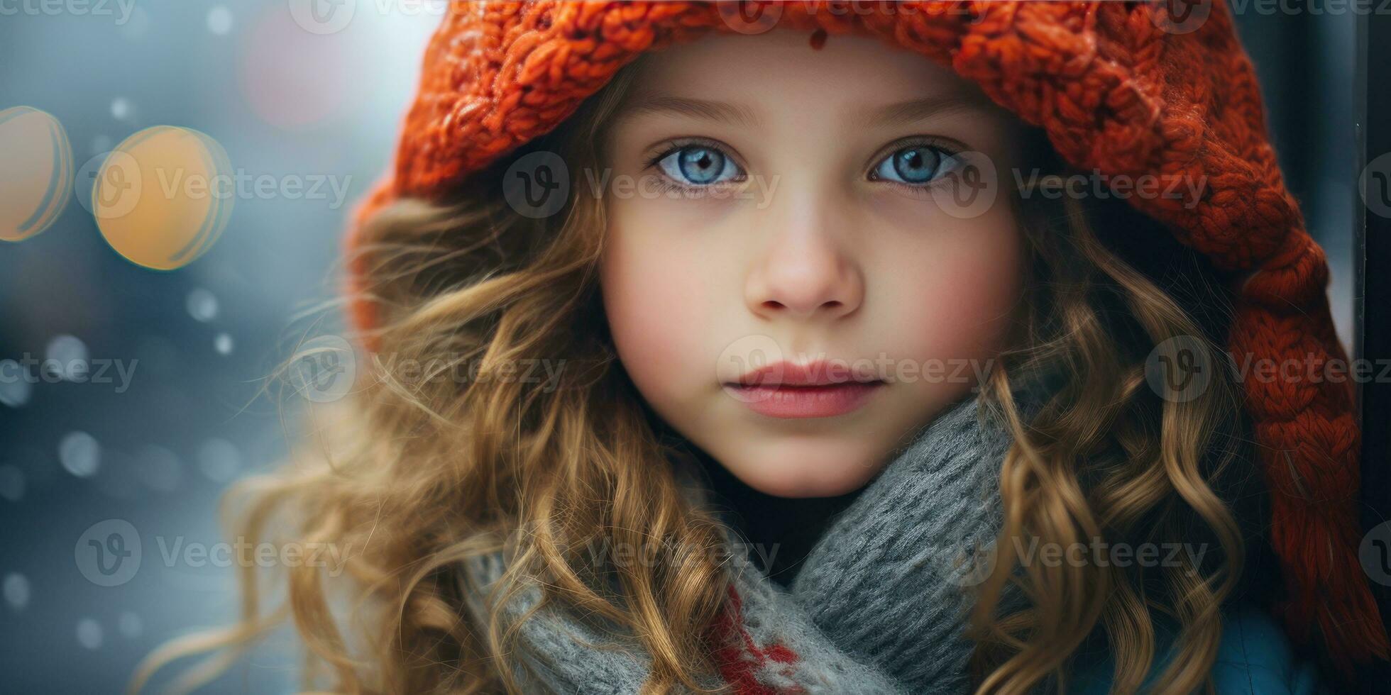 AI generated Girl in winter coat and orange scarf. AI generative. photo