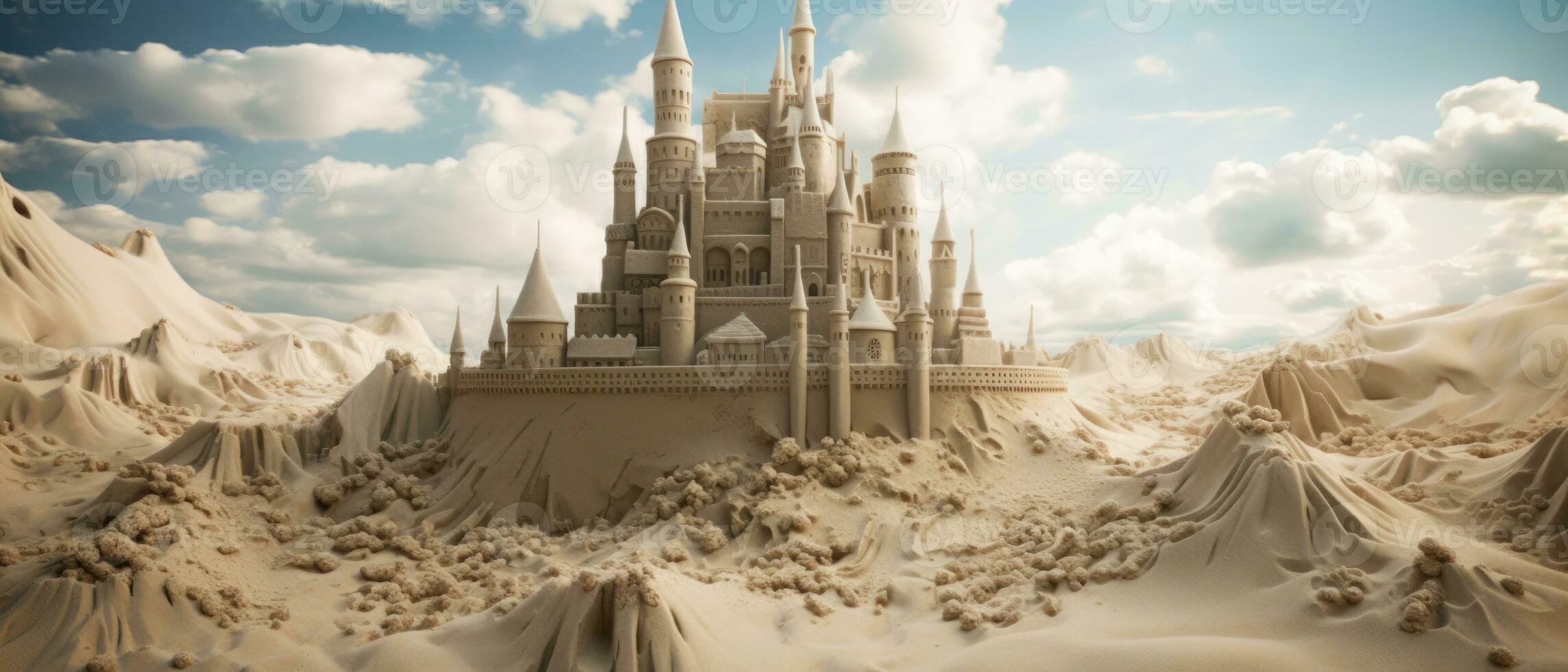 AI generated Intricate sand castle in the desert, standing on a hill. AI generative. photo