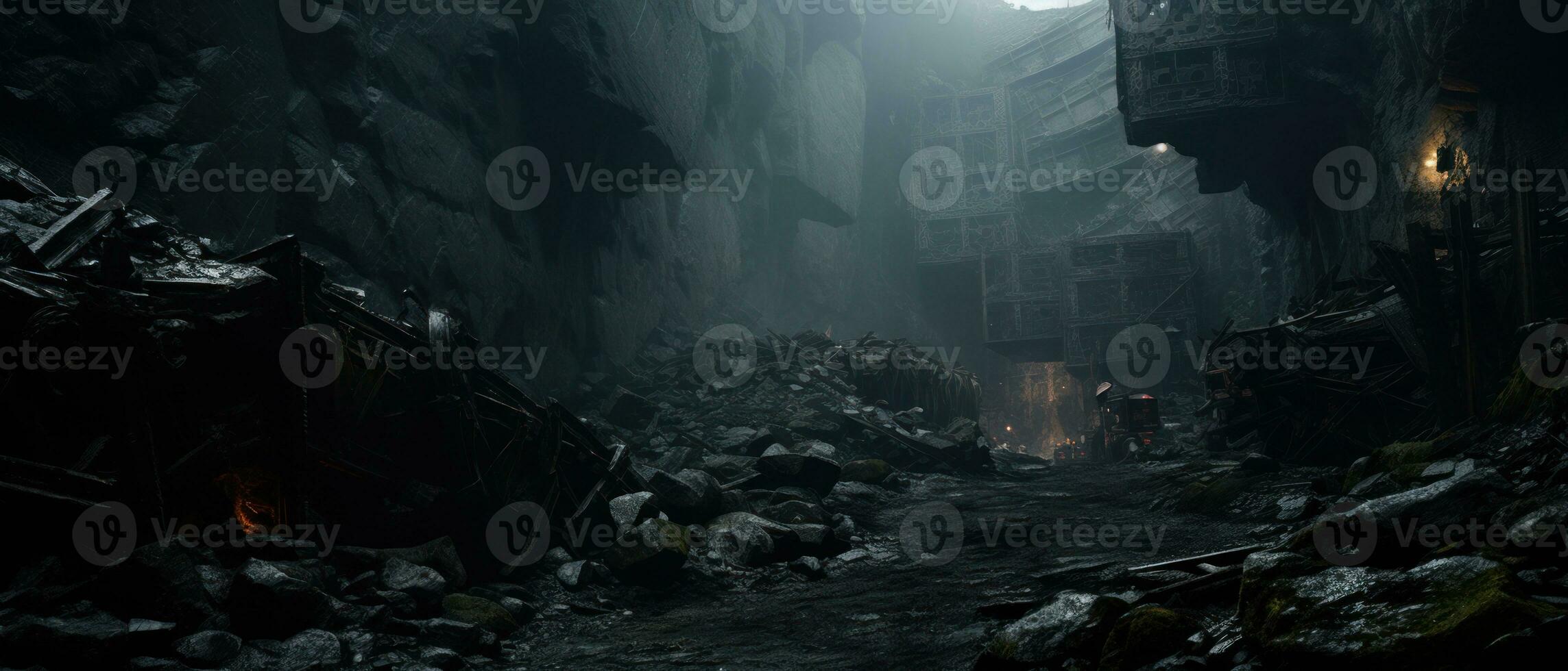 AI generated Eerie urban landscape with grand stone structures. AI generative. photo