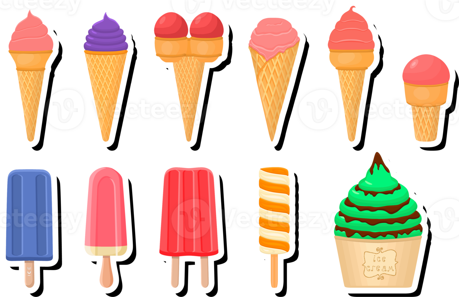 Big set different tastes natural dessert ice cream of consisting various ingredients png