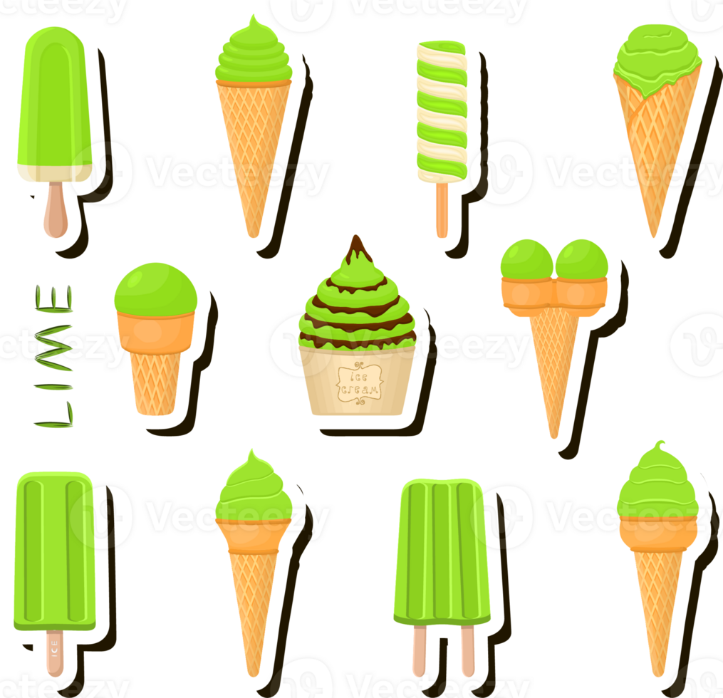 Big colorful set different tastes natural dessert ice cream of consisting various ingredients png